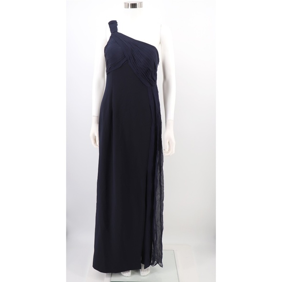 NWT Aidan Mattox Draped One-Shoulder Crepe Gown - Picture 4 of 7